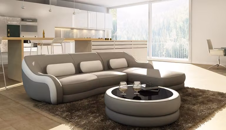 Designer Ledersofa Ecksofa Polster Eck Couch Sitz Eck L-Form Garnitur Sofa