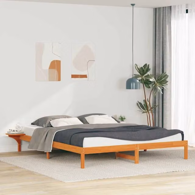 Letto moderno vidaXL in legno di pino con tavolini laterali marrone cerato 200 x 220 cm – 1