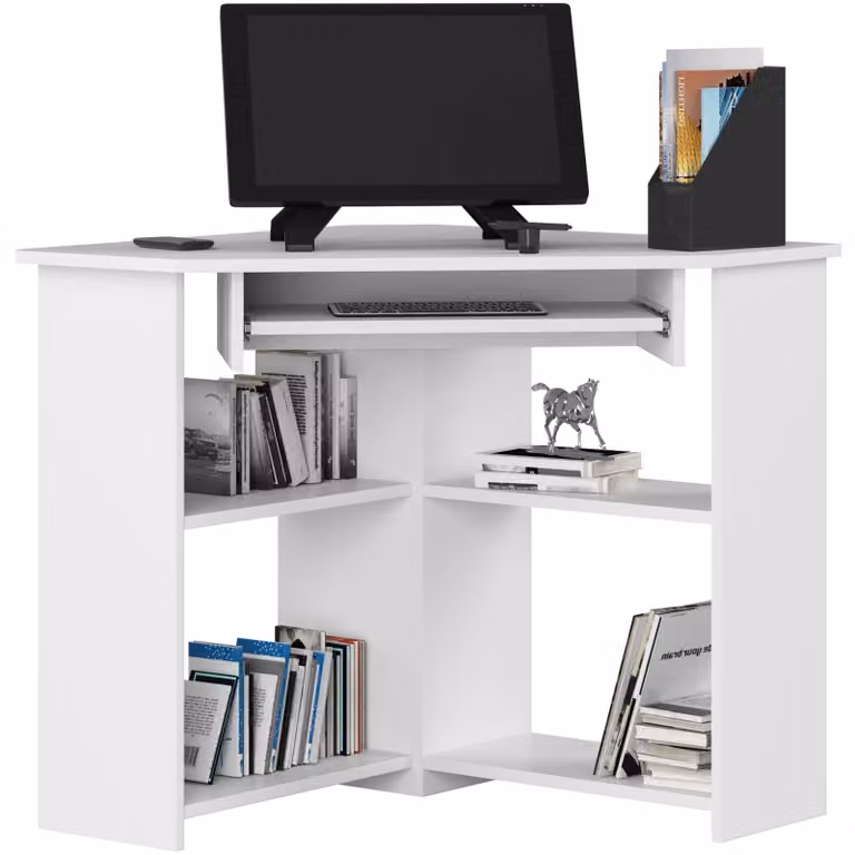 Scrivania angolare 80x80 cm, scrivania per computer con cassetto estraibile per la tastiera, soluzione angolare, finitura opaca, altezza 74 cm