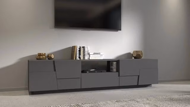 Mobile Tv 4 Anta 1 Cassetto e Ripiano a Giorno 220x44x46 cm Pongo 4A 1C Grigio Antracite Opaco
