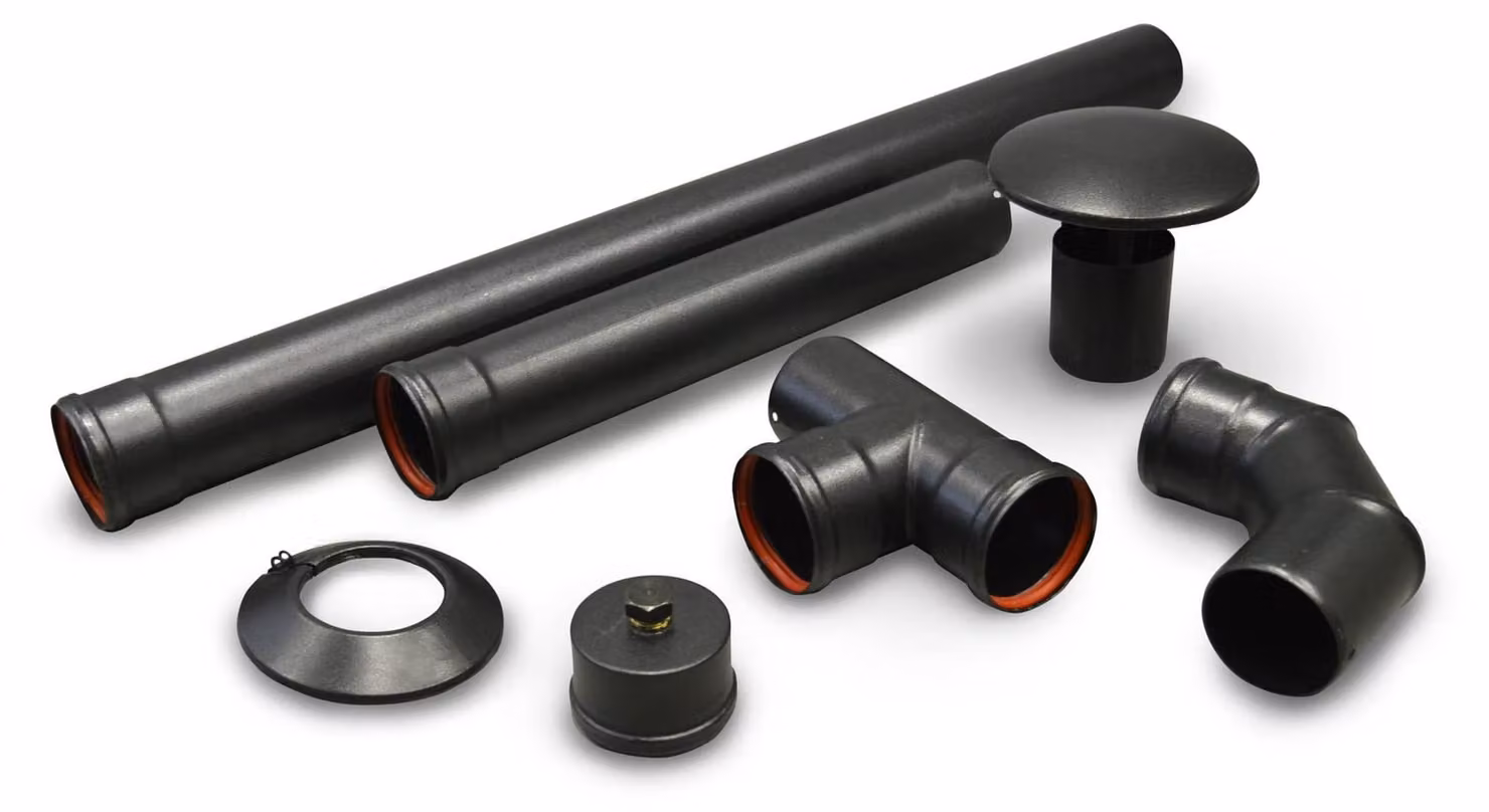 Accessori e stufa a pellet - Tubo smaltato da 80 mm - Resistente al calore fino a 850 °C - Acciaio laminato a freddo - Colore nero