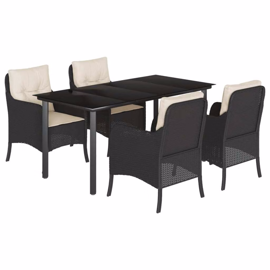 Set da Pranzo da Giardino 5 pz Nero con Cuscini in Polyrattan