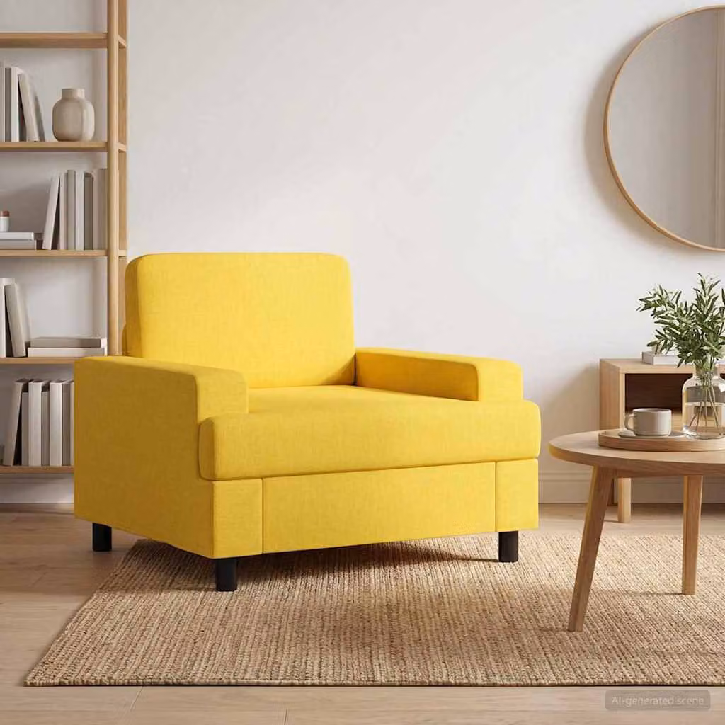 Poltrona moderna vidaXL in tessuto giallo con braccioli per soggiorno e camera da letto