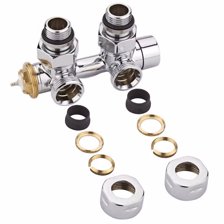Valvole Termostatiche a Squadra Multiblock H per Radiatori con Adattatori Rame Ø16mm