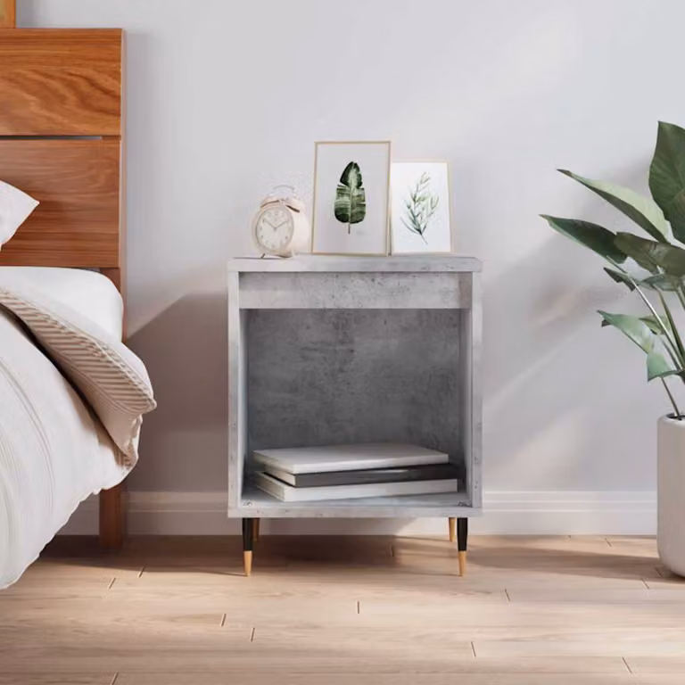 Comodino moderno vidaXL in legno e metallo grigio, sospeso a parete, L: 40 cm, P: 35 cm, H: 50 cm