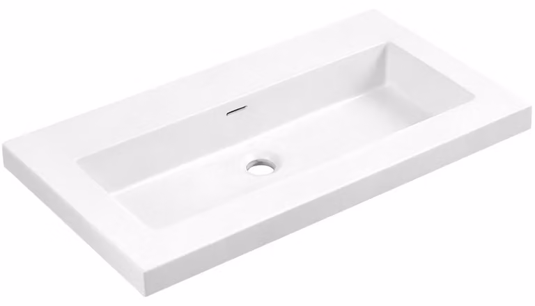 CERANO - Lavabo in marmo colato Ovo - con troppopieno - bianco lucido - 70,5x46,5 cm