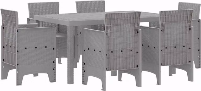 Set da Pranzo per Giardino 7 pcs Grigio chiaro Rattan Polt