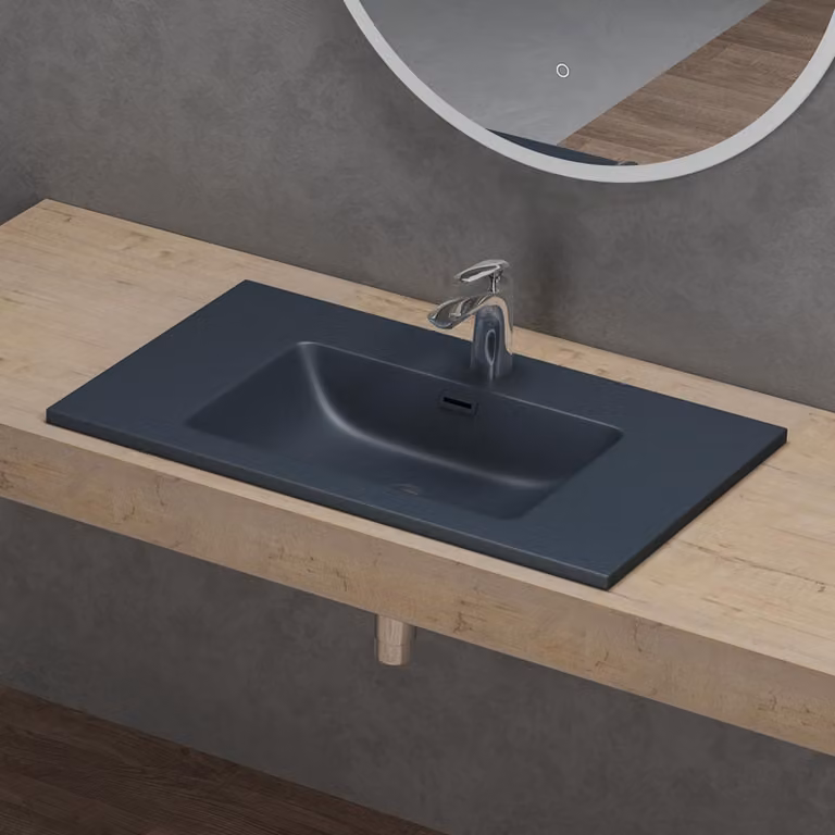 doporro Lavabo Integrale a Incasso Soprapiano 80x48x14 cm Rettangolare in Marmoresina Antracite Opaco, Lavabo Bagno da Appoggio con Foro Rubinetto e Troppopieno Colossum02