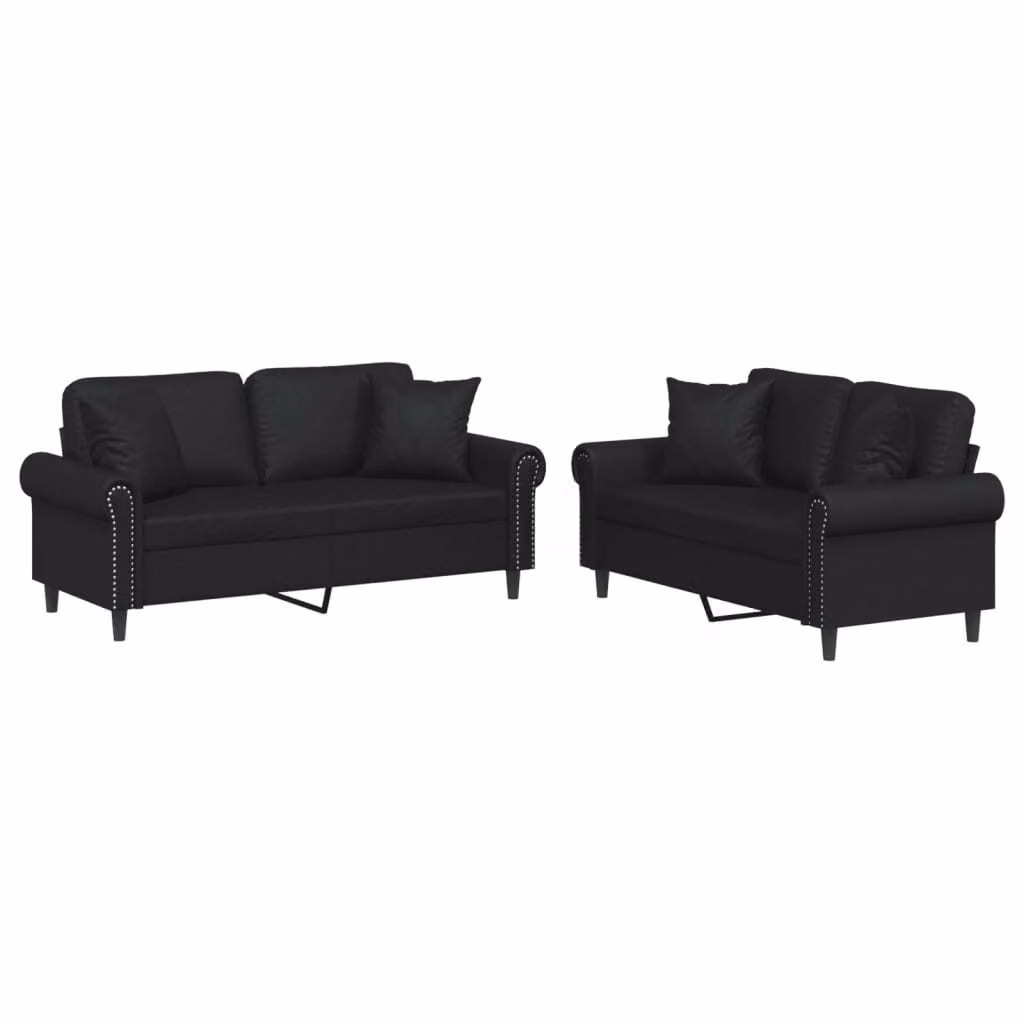 Set di Divani 2 pz con Cuscini Nero in Pelle finta