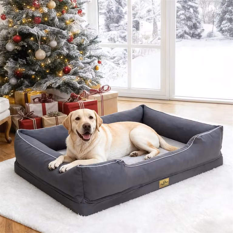 WISFOR Lettino per cani, divanetto per cani, cuscino per cani, bordi rialzati, rivestimento impermeabile e lavabile, sfoderabile, XXL: 111 x 88 x 23 cm, grigio
