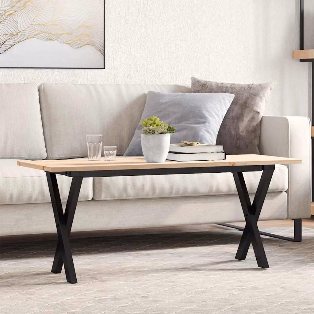 Tavolino da salotto vidaXL in legno di pino e acciaio con telaio a X, marrone, L 110 cm x P 40 cm x H 45 cm