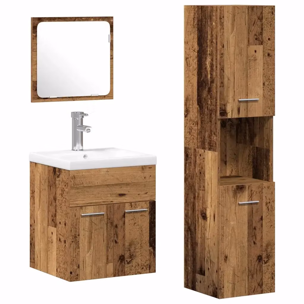 Set di mobili per il bagno moderno vidaXL in legno e metallo marrone con mobile lavabo a parete L/P/H: 76,0 x 46,0 x 41,0 cm – 2