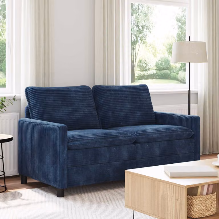 Divano moderno vidaXL blu con struttura in metallo e rivestimento in tessuto rimovibile L: 156 cm, P: 81 cm, H: 87,5 cm