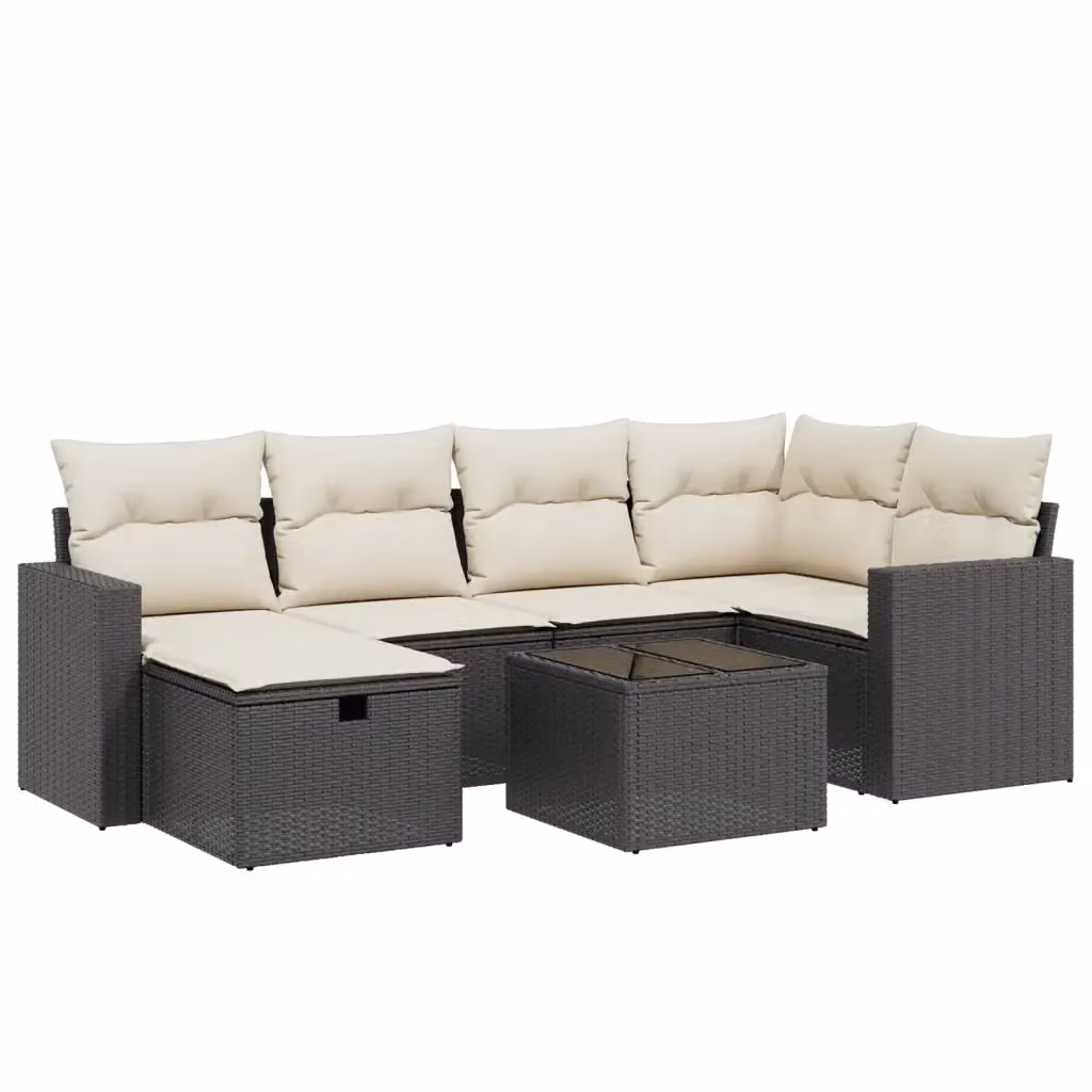 vidaXL Set Divani da Giardino a L con Cuscini 7pz Nero e Bianco con Tavolino e Ottoman – 2
