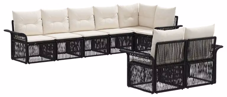Set da giardino composto da 8 pezzi, colore nero, realizzato in rattan sintetico