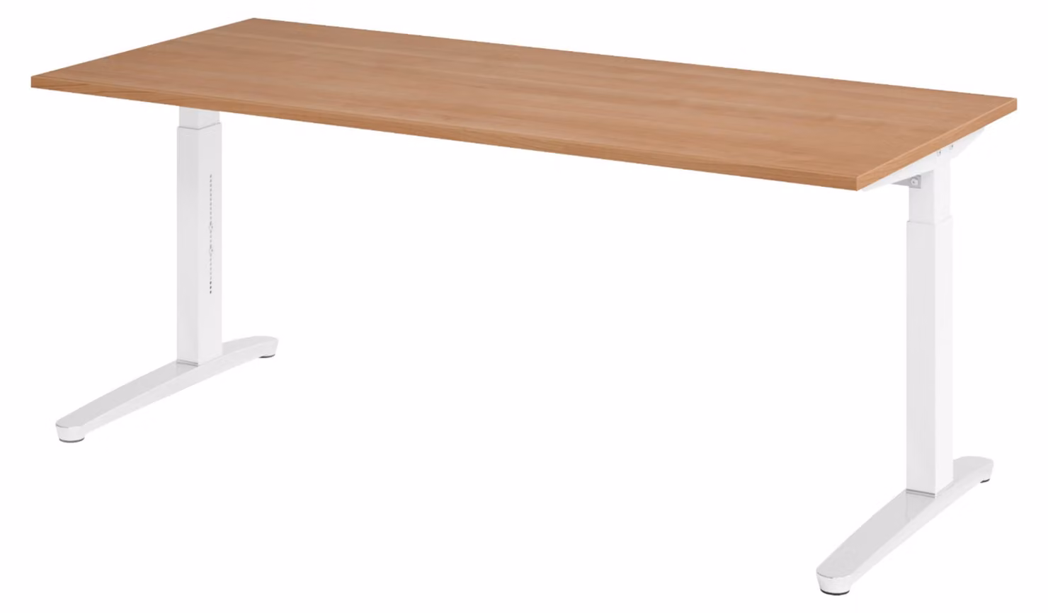 Scrivania bümö Serie XB - Finitura: noce, dimensioni: 180 x 80 cm, struttura: bianco/alluminio lucido