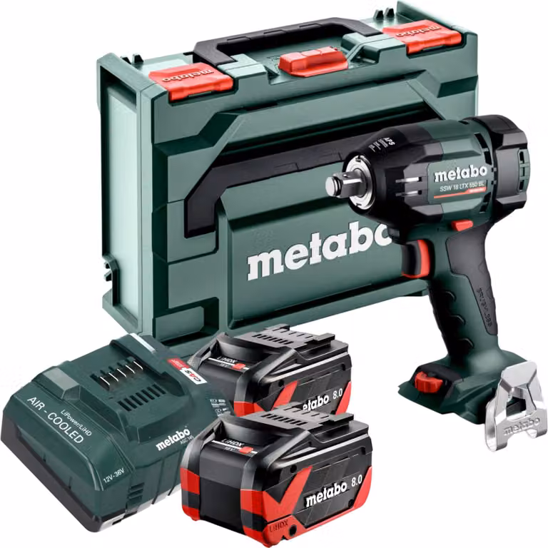 Avvitatore a impatto a batteria Metabo SSW 18 LTX 550 BL 18 V 550 Nm Brushless + 2x batteria LiHDX 8,0 Ah + caricabatteria + metaBOX