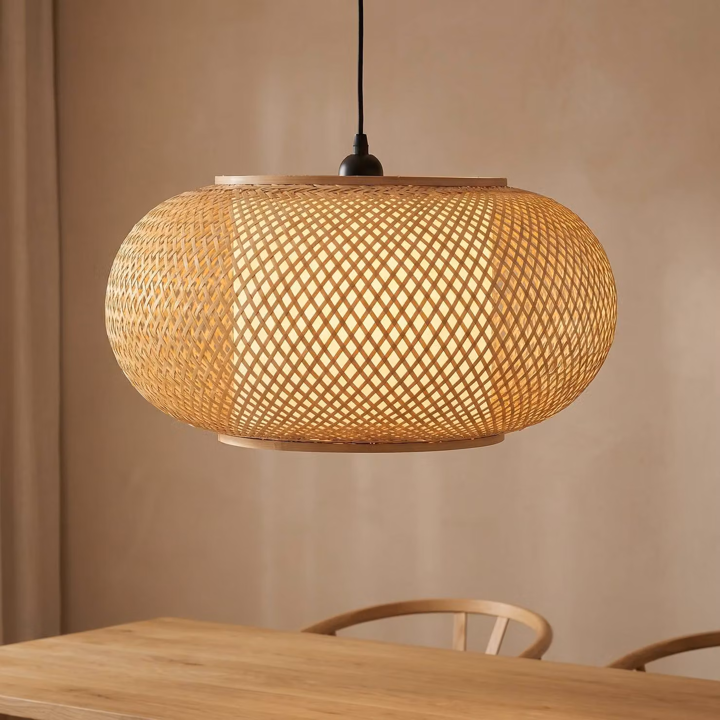 Lampada a sospensione Romaine Lindby, dimmerabile, Legno chiaro, Soggiorno / Sala da pranzo, bambù, Scandinavo, Lampada a sospensione