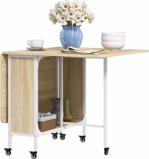 Tavolo salvaspazio pieghevole Giordanoshop con ribalte per 6 persone, design moderno rettangolare, L: 130 cm, P: 80 cm, H: 74 cm, colore bianco e beige