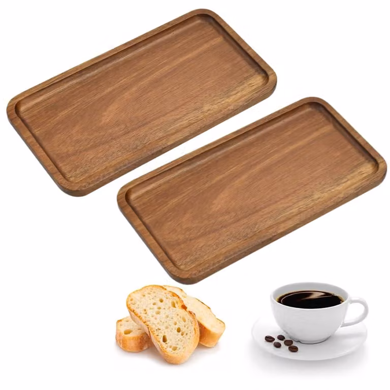Set di 2 vassoi rettangolari in legno