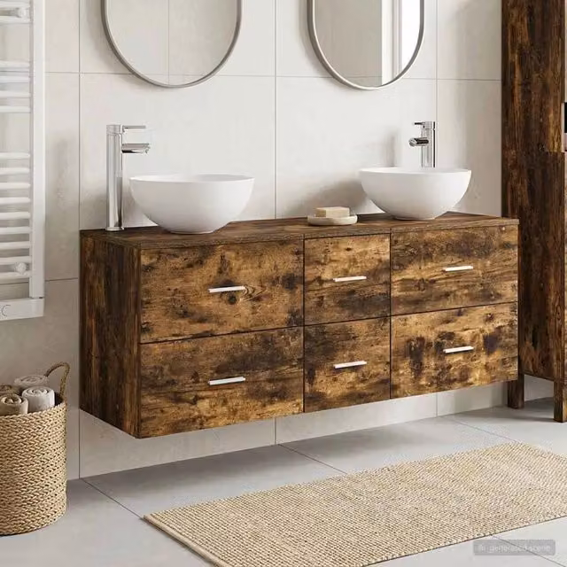 Set di Armadi da Bagno 3 pz Rovere Fumo 49,5 x 41 x 64,5 cm 3405815