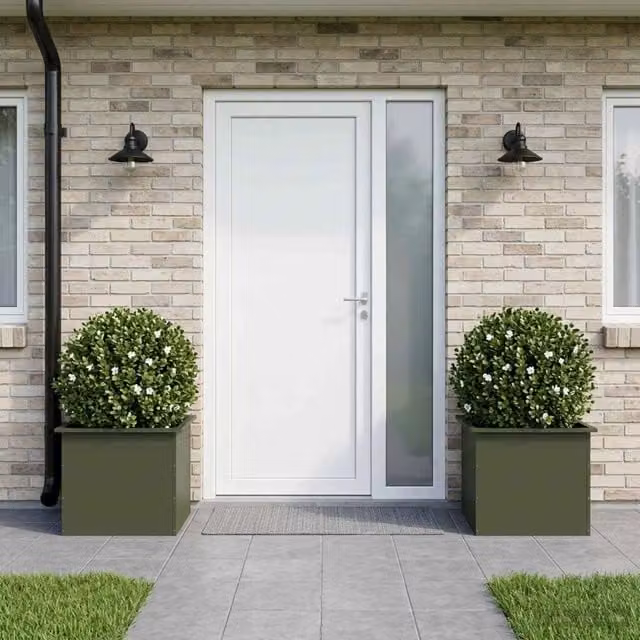 Fioriera da giardino con LED 2 pz Verde Oliva 50 x 60 x 48 cm 8008203