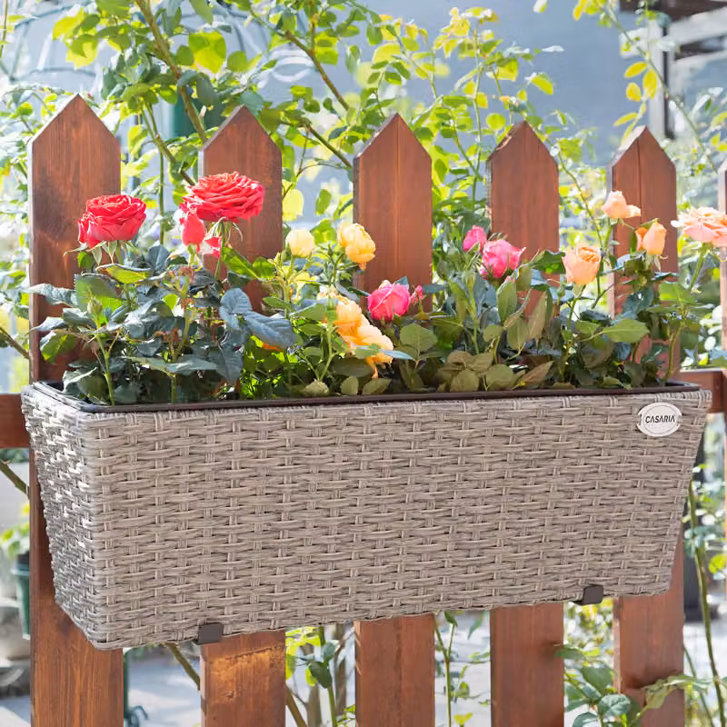 Set di 2 fioriere da balcone Casaria in polyrattan color crema L: 60 cm, P: 20 cm, H: 19 cm – 2