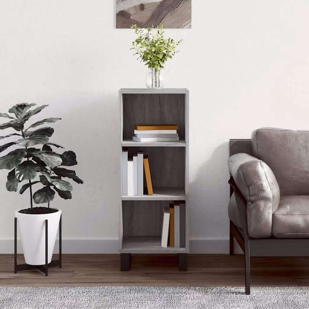 Credenza a parete vidaXL in legno e metallo, Grigio Sonoma, L: 34,5 cm, P: 32,5 cm, H: 90 cm