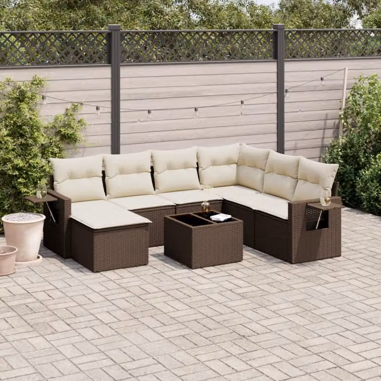 vidaXL Set Divani da Giardino 8 pz in Polyrattan Marrone con Cuscini e Tavolino da Esterno