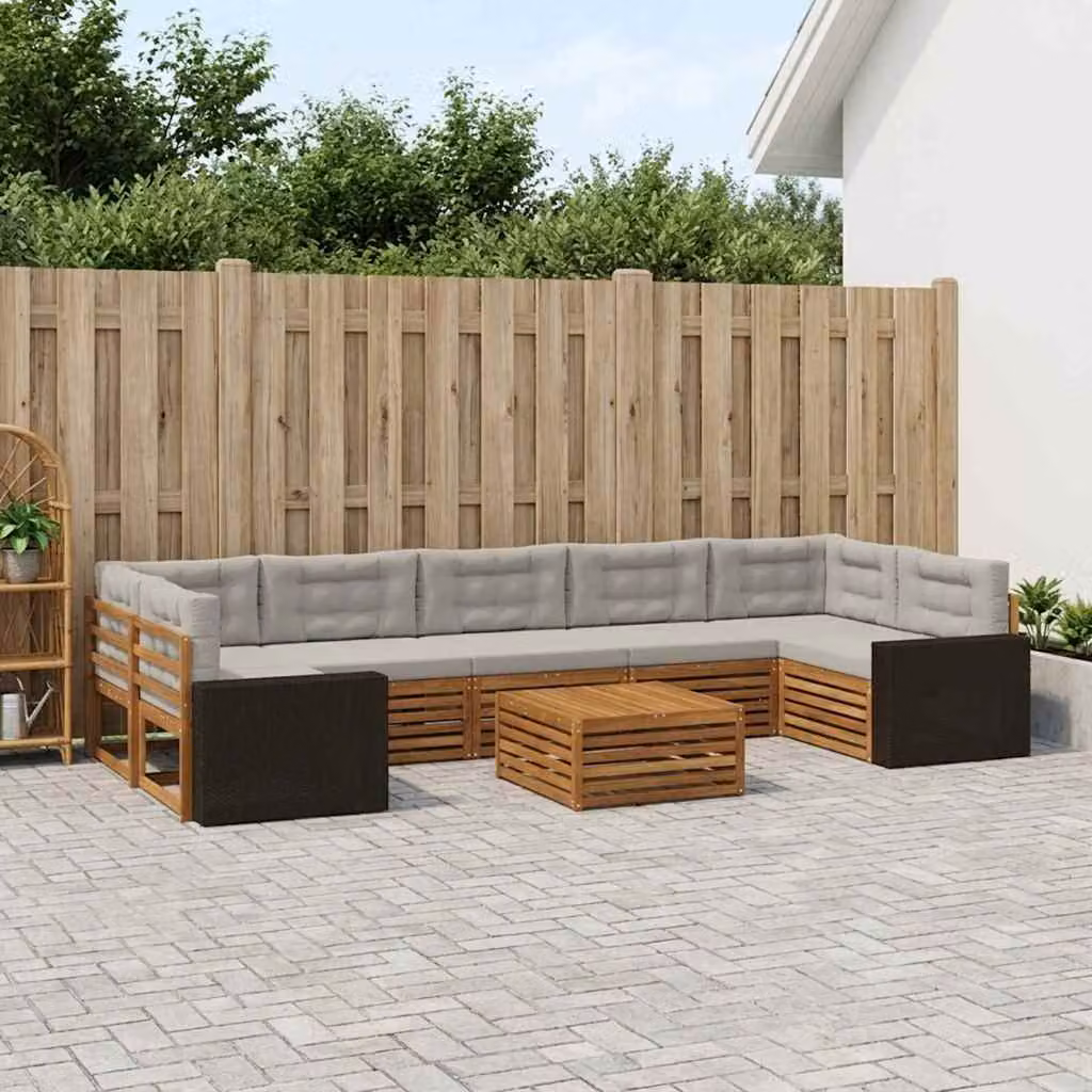 Set di divani da esterno vidaXL 8 pz in legno di acacia con cuscini, colore beige e grigio