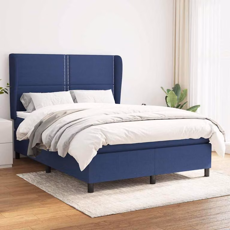 vidaXL Giroletto a Molle con Materasso Blu e Bianco in Tessuto L/P/H: 147 x 190 x 128 cm