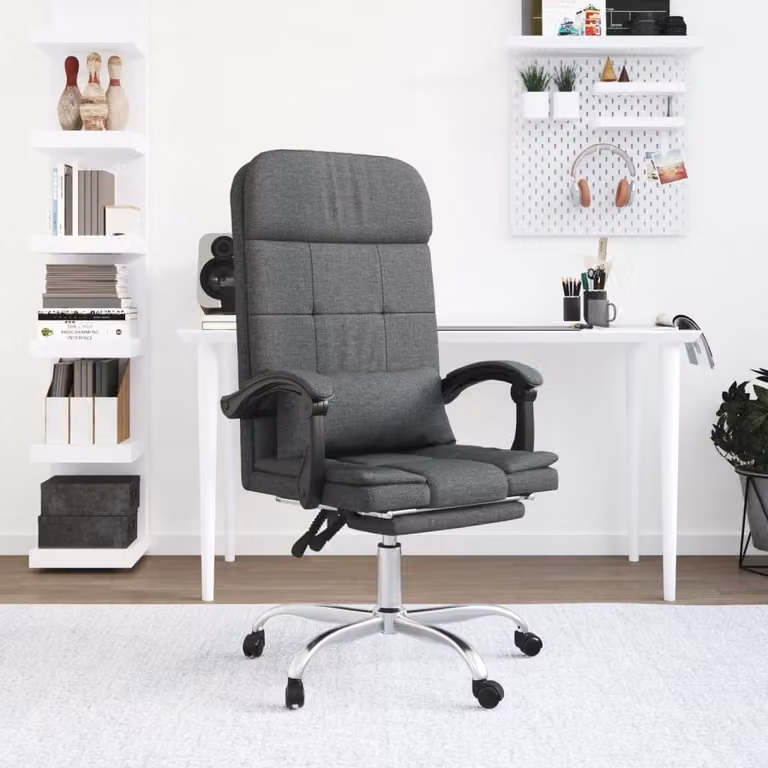 The Living Store Sedia da ufficio con funzione massaggio in tessuto grigio scuro