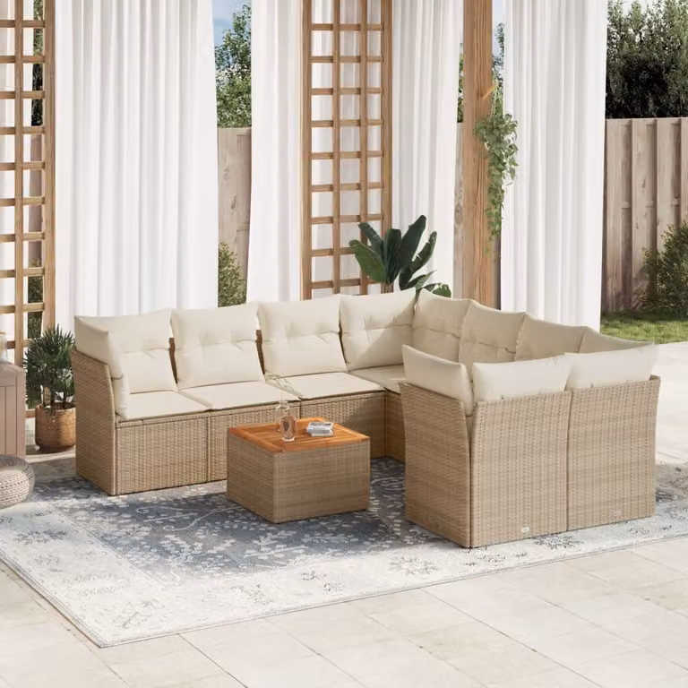 Maison Exclusive - Set da giardino 9 pezzi con cuscini in polyrattan beige