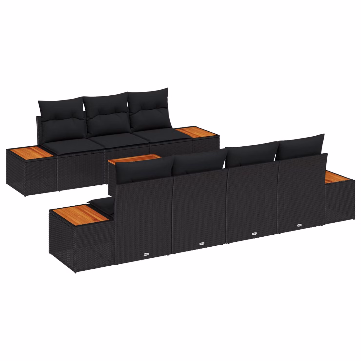 Set Divano da Giardino vidaXL 8 Pezzi in Polyrattan Nero con Cuscini e Tavolino – 1
