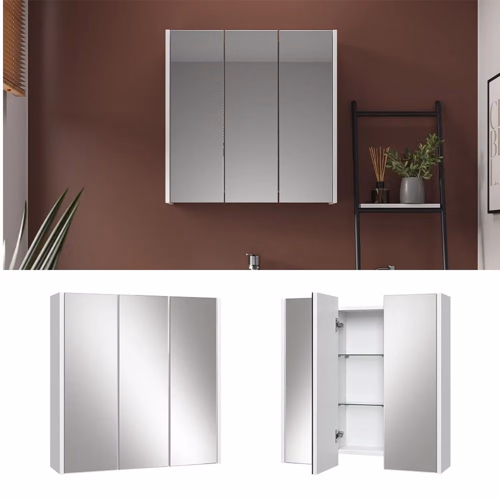 Specchio contenitore bagno Majest Vicco Bianco con ante in vetro e ripiani interni L: 67.4 cm, H: 68 cm – 2