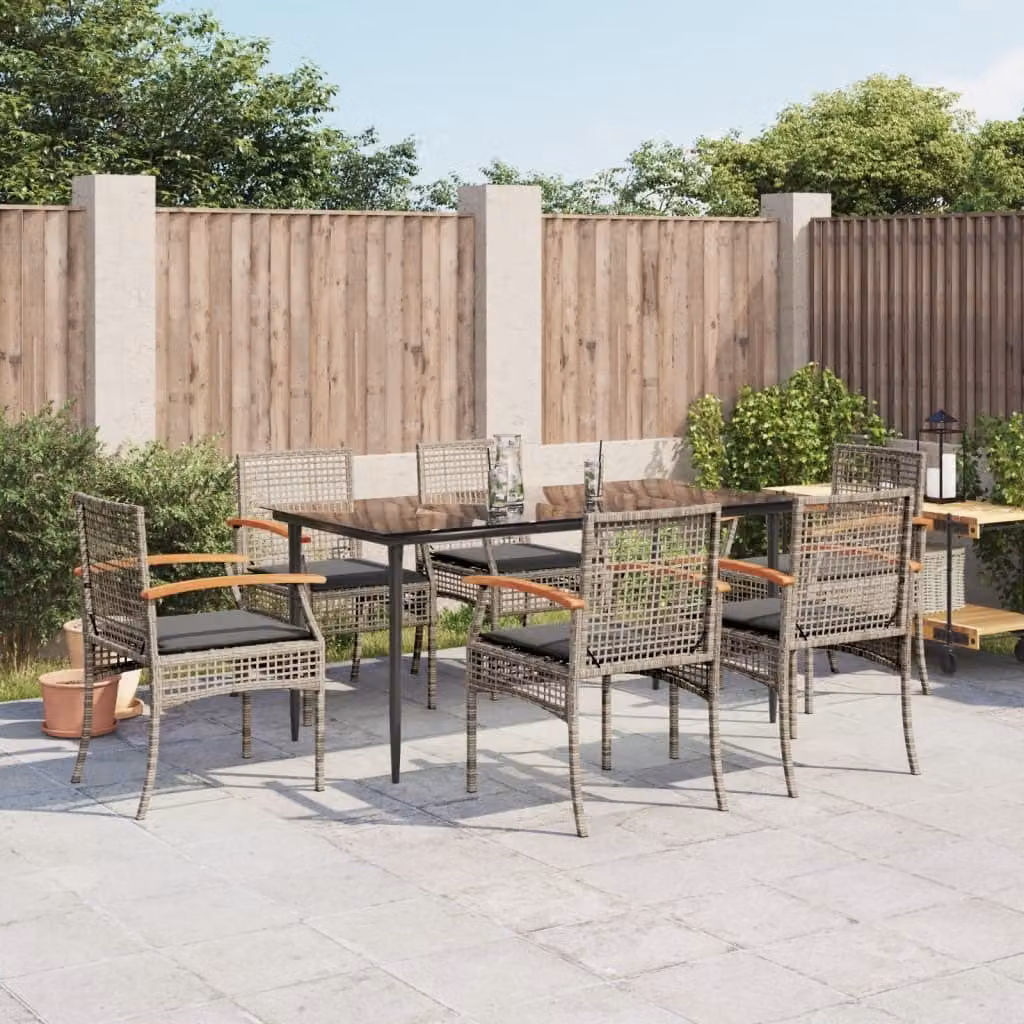 Maison Exclusive - Set da Pranzo da Giardino 7 pz con Cuscini in Polyrattan Grigio