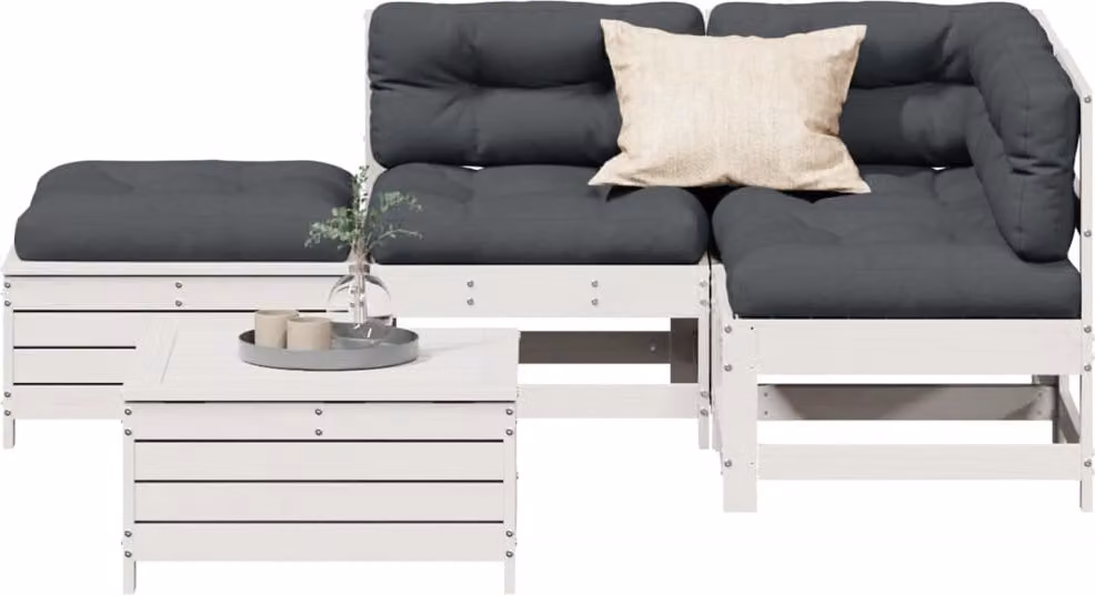 Maison Exclusive - Set Salotto Giardino 5pz con Cuscini Bianco Legno Massello Pino