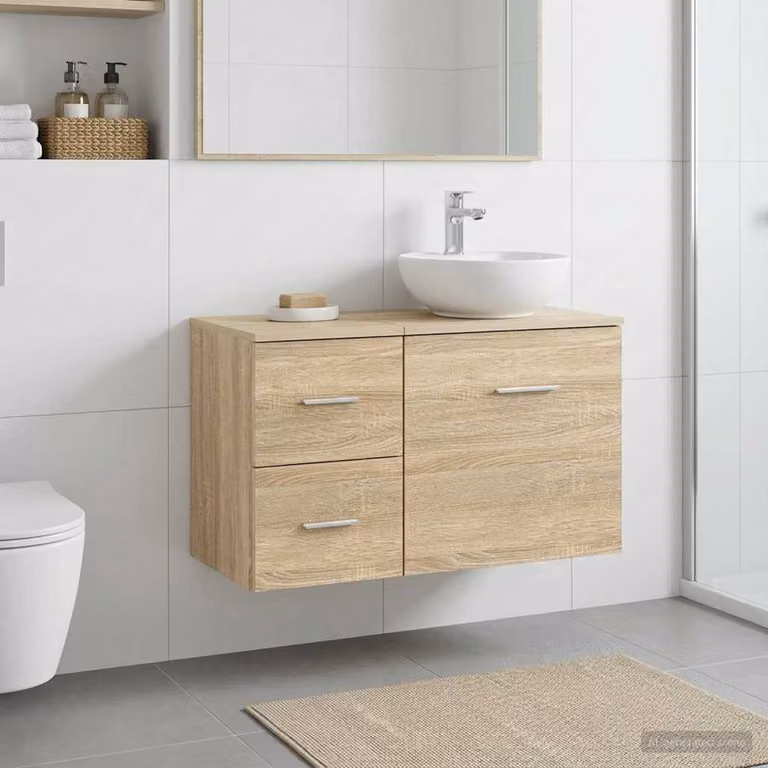 Armadio da bagno moderno vidaXL In-between in legno marrone con ante a battente e cassetti interni L/P/H: 30 x 41 x 50 cm
