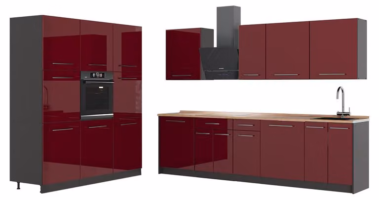 Cucina componibile Vicco Fame-Line Bordeaux lucido/Antracite 460 cm, PL Rovere, Model 63770