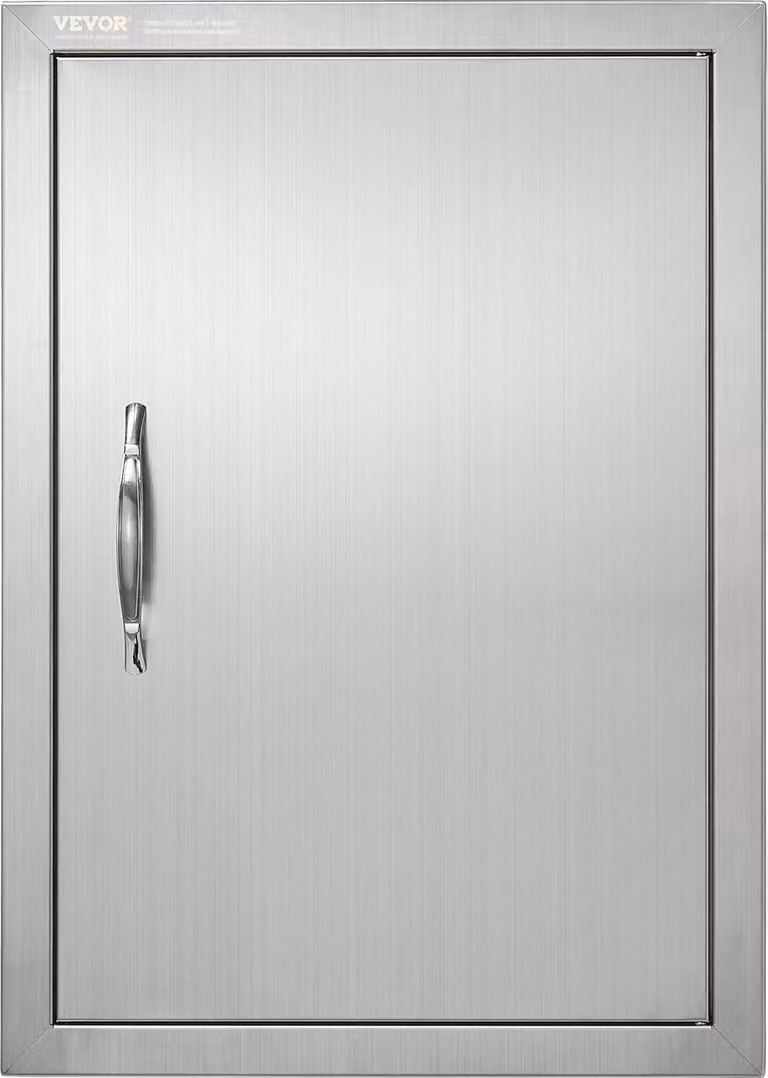 Porta di accesso per barbecue, 432 x 610 x 46 mm, porta singola per cucina esterna, porta in acciaio inox ad incasso, porta verticale a parete con maniglia, per isola barbecue, postazione barbecue, mobile esterno, ecc.