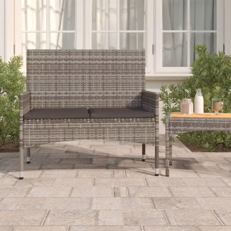 The Living Store Panca da giardino a 2 posti con cuscini in Poly Rattan grigio