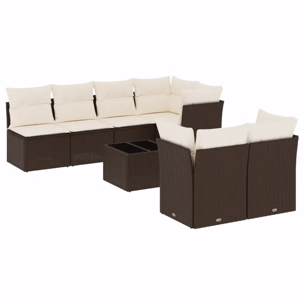 vidaXL Set Divani da Giardino 8 pz in Polyrattan Marrone con Cuscini e Tavolino da Esterno – 2