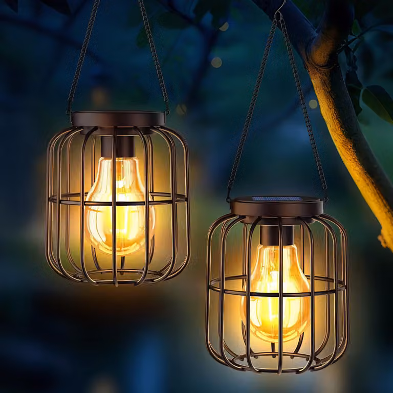 Lampade a sospensione solari, set da 2, grado di protezione IP65, metallo, luce bianco caldo, per uso esterno