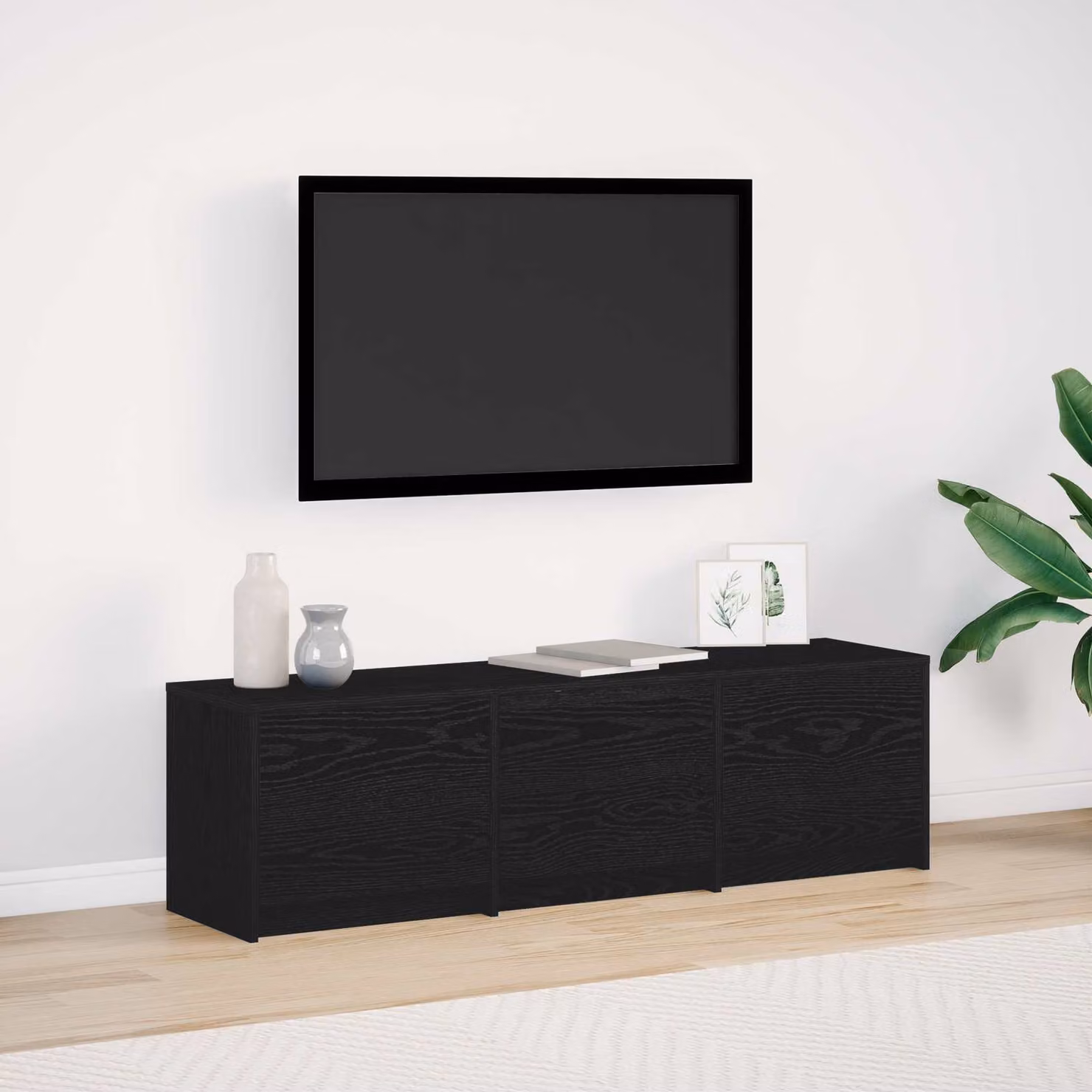Mobile TV vidaXL in legno ingegnerizzato rovere e nero con illuminazione integrata L 140 x P 40 x H 34 cm