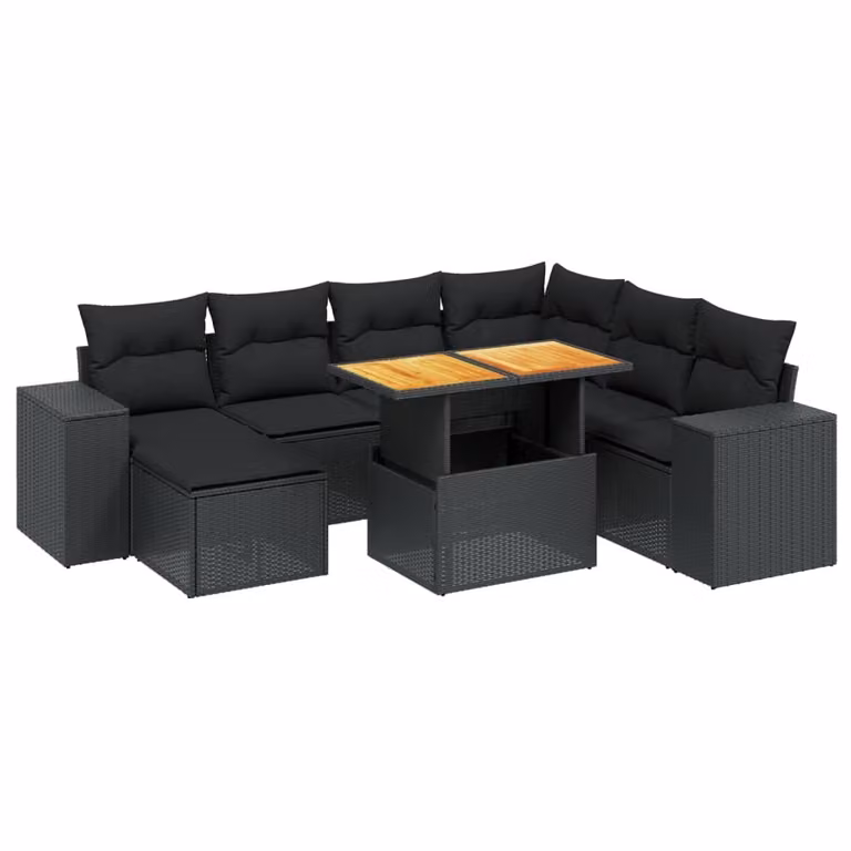 Set Divani da Giardino con Cuscini 8 pz Nero in Polyrattan