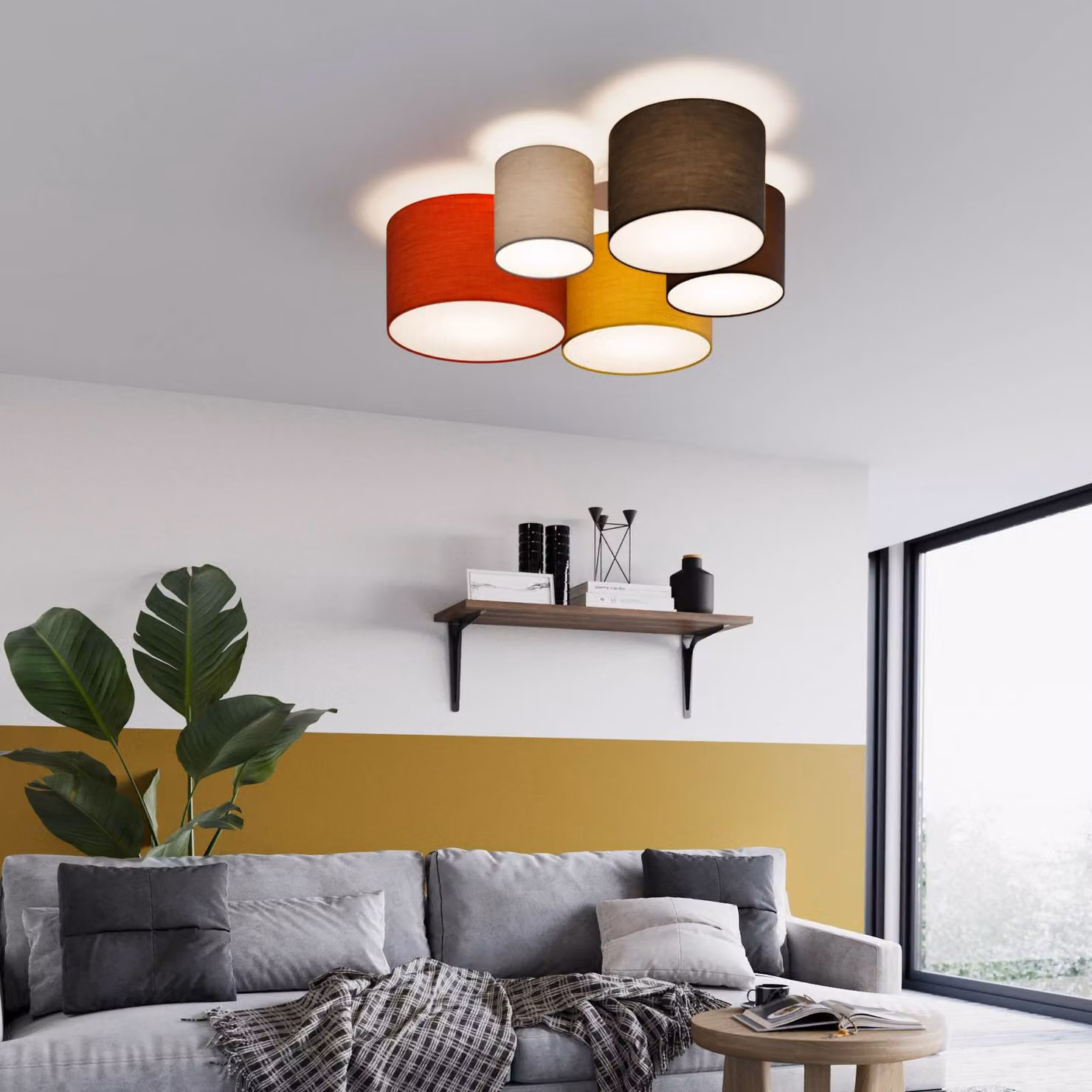 Plafoniera soffitto Laurenz Lindby, dimmerabile, Multicolore, Soggiorno / Sala da pranzo, Tessuto / Stoffa / Seta, Moderno, Plafoniera