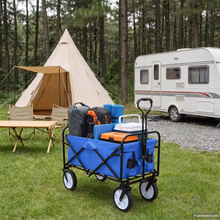 vidaXL Carrello della spesa pieghevole con freni Blu L 94 cm x P 53 cm x H 99 cm