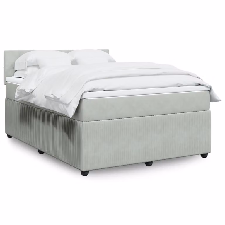 vidaXL Letto Ibrido con Materasso in Velluto Grigio e Bianco L/P: 160 x 200 cm