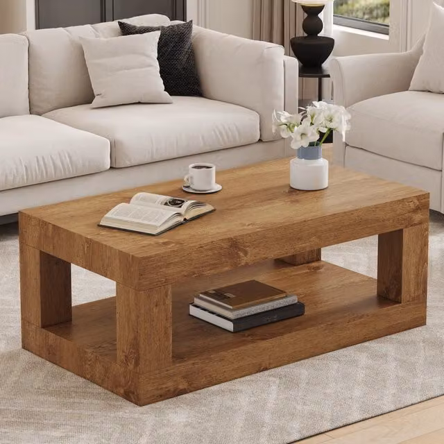 Tavolino basso rettangolare MIVRAY in MDF laminato marrone con ripiano aperto per soggiorno L: 104,0 cm, P: 65,5 cm, H: 28,0 cm