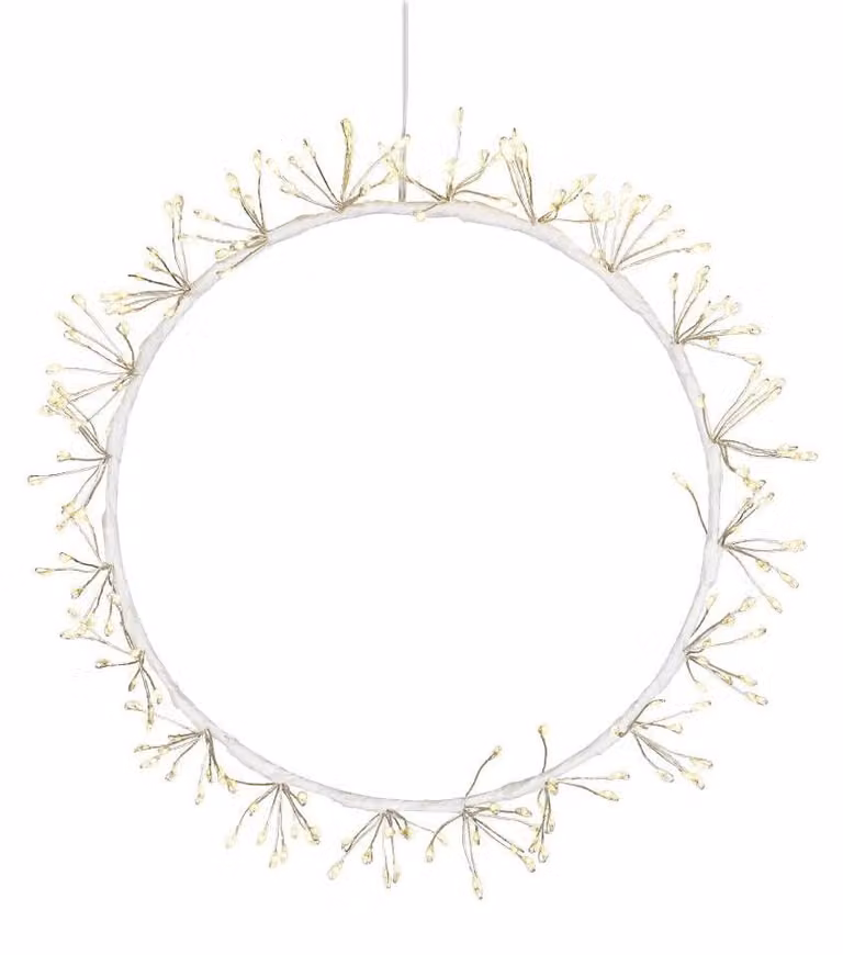 Ghirlanda luminosa a LED, bianca, diametro 23 cm, 20 fascetti con 10 LED bianchi caldi ciascuno, con timer